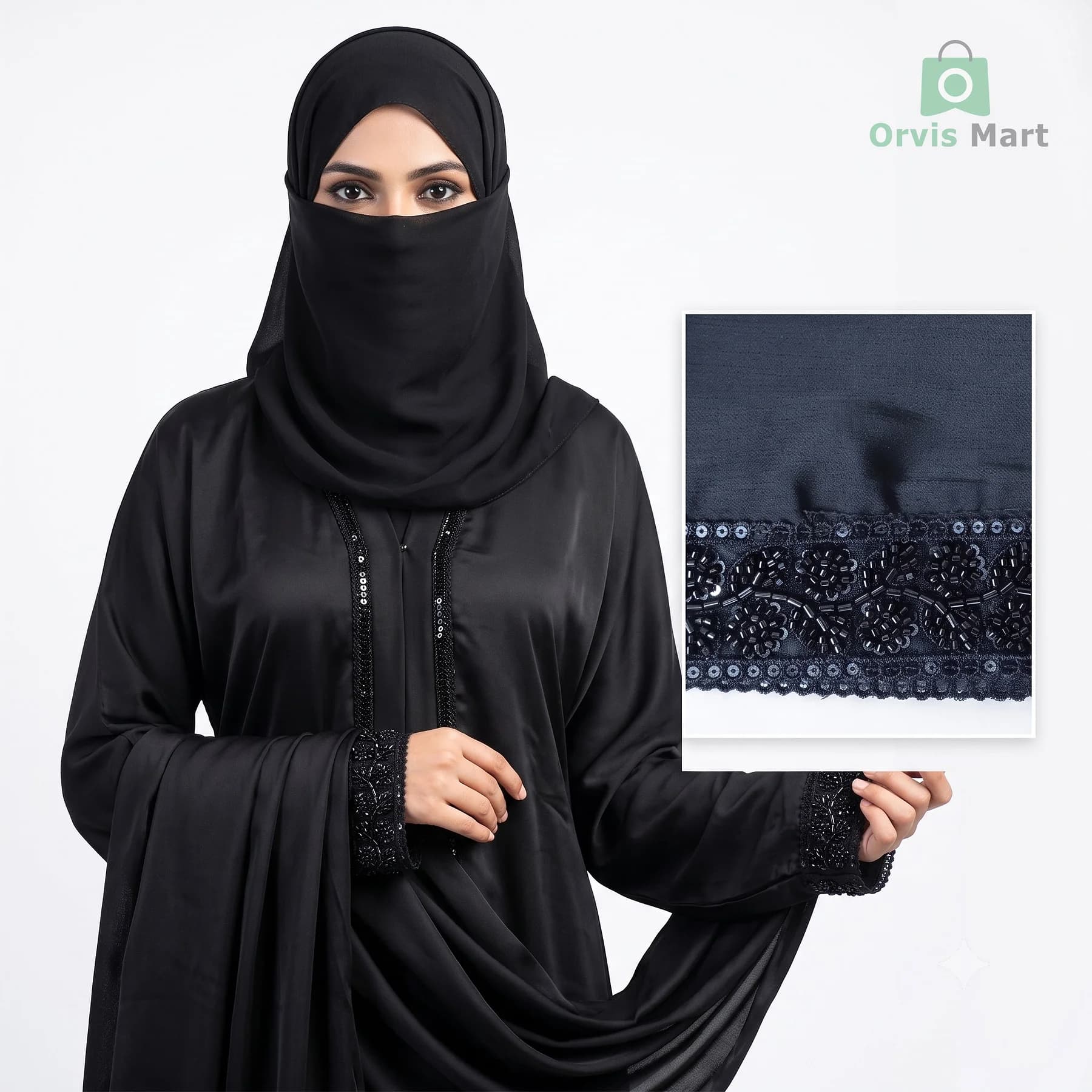 কারচুপি ২ পার্ট হাতা কারুকাজ বোরকা | Karchupi 2 Part Sleeve Embroidery Abaya, Product Code: B1002 2