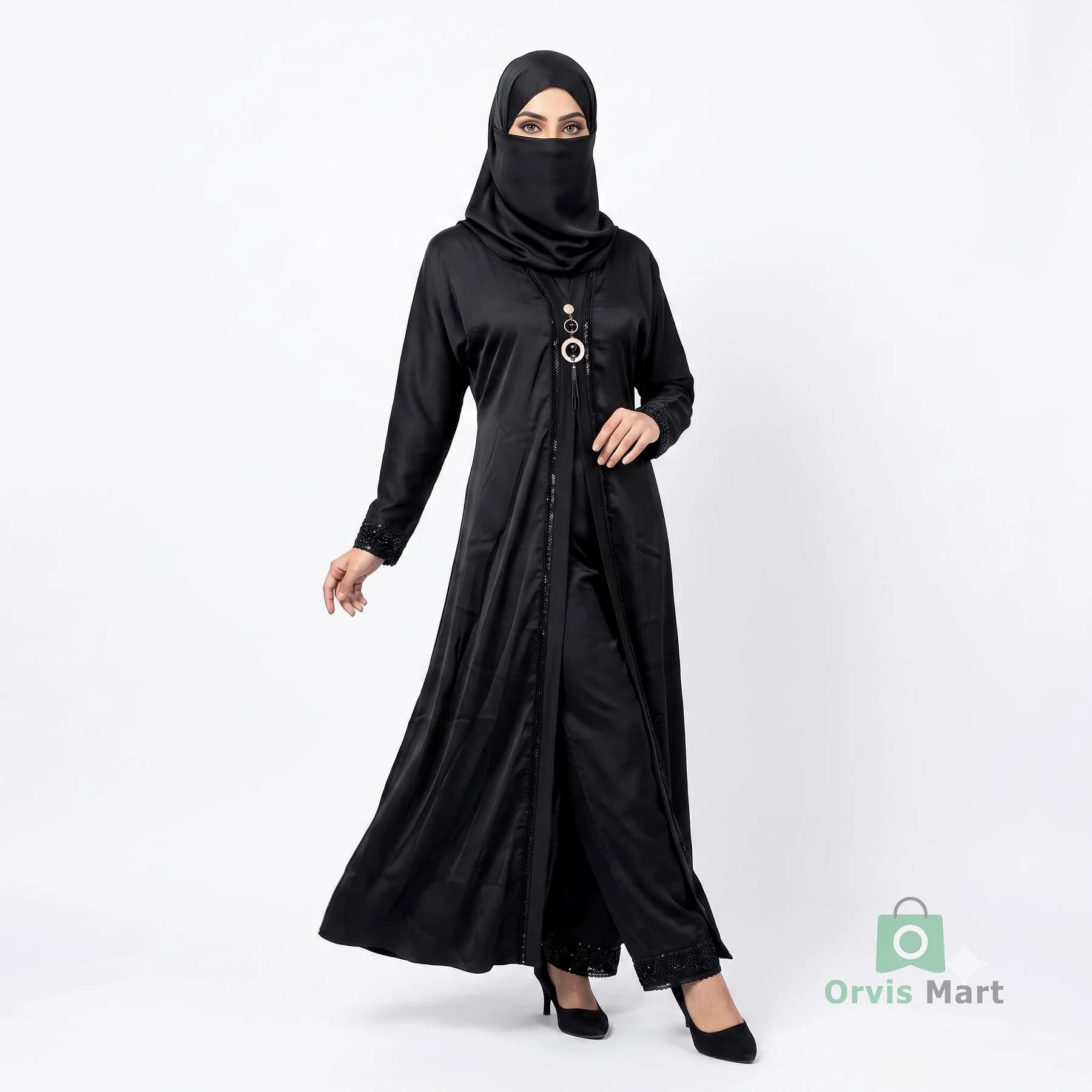 কারচুপি ২ পার্ট হাতা কারুকাজ বোরকা | Karchupi 2 Part Sleeve Embroidery Abaya, Product Code: B1002 3