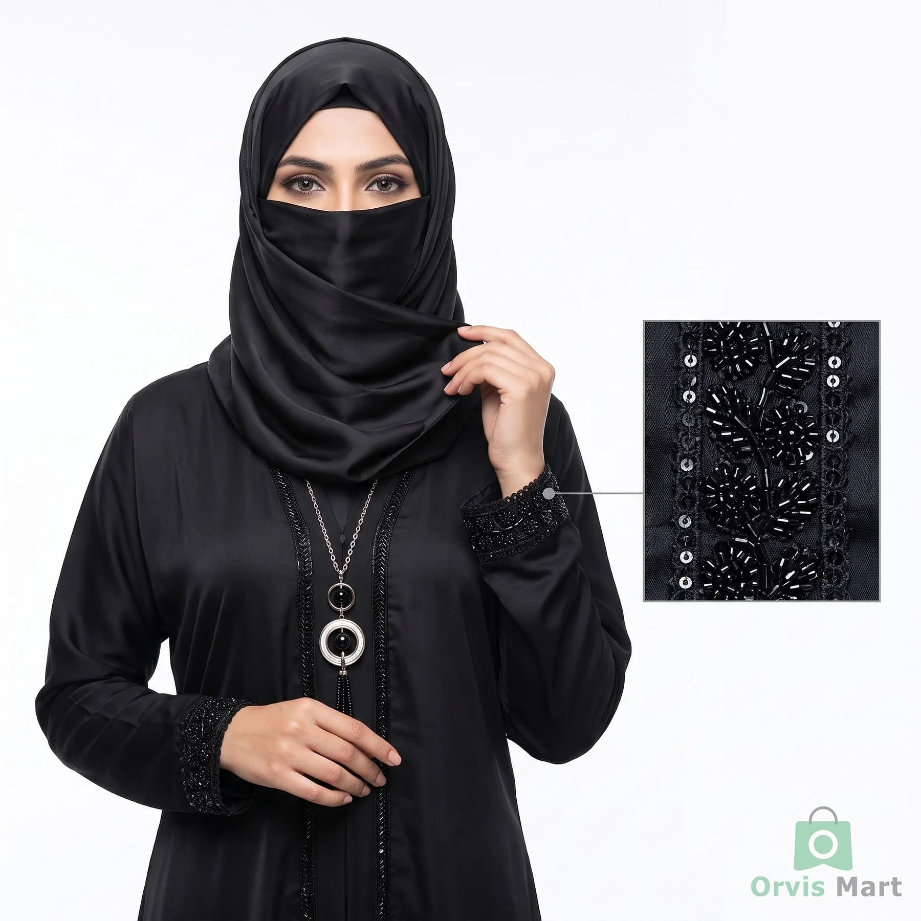 কারচুপি ২ পার্ট হাতা কারুকাজ বোরকা | Karchupi 2 Part Sleeve Embroidery Abaya, Product Code: B1002