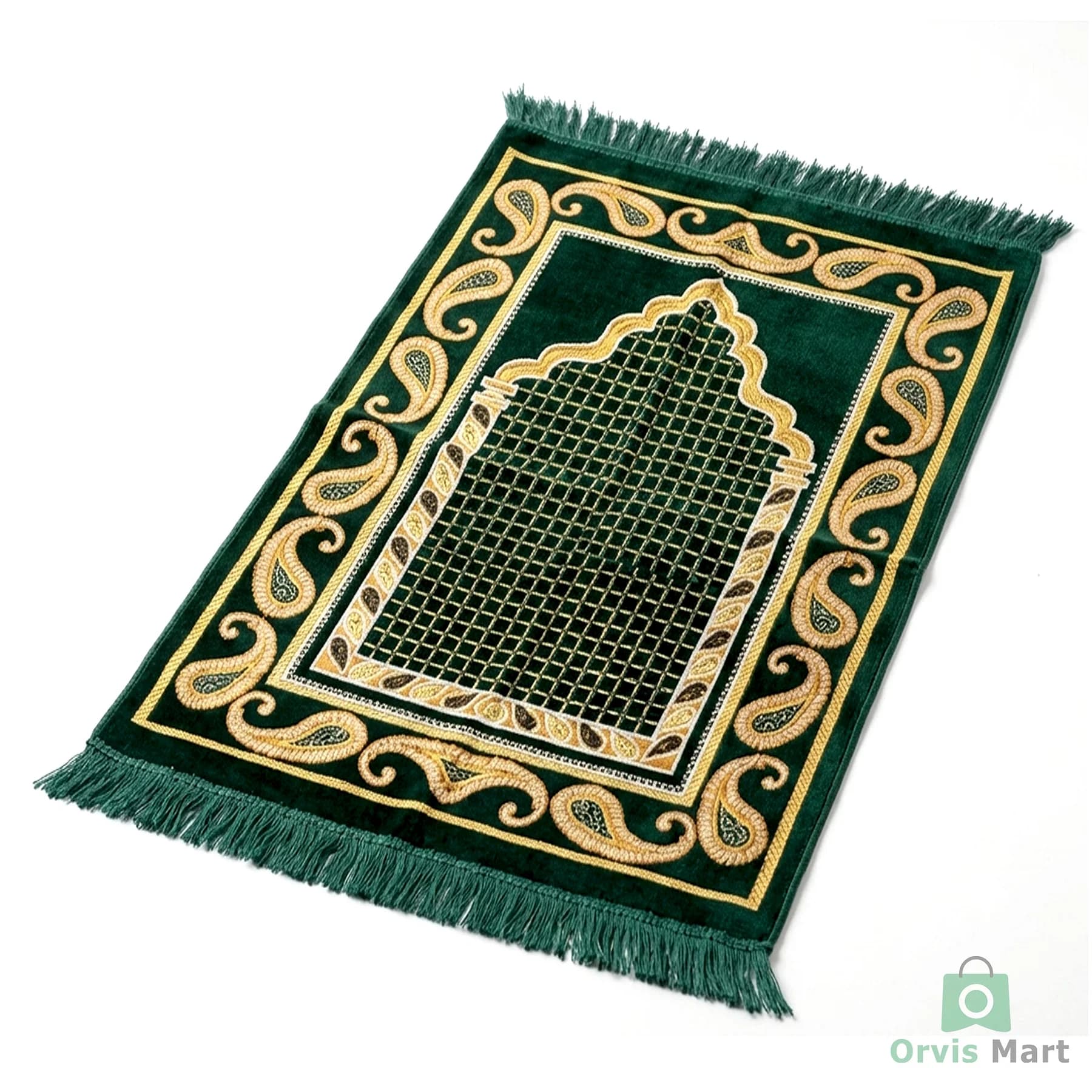 Premium Turkish Prayer Mat J1002 – Luxury Green Velvet Janamaz | ইমপোর্টেড তুর্কি জায়নামাজ