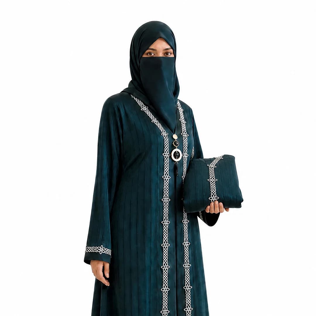 Premium Dark Teal Embroidered Abaya। মডেস্ট ফ্যাশন, আরাম এবং প্রিমিয়াম ডিজাইন বোকরা