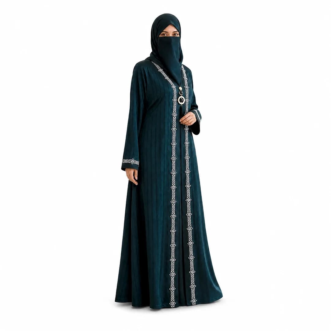 Premium Dark Teal Embroidered Abaya। মডেস্ট ফ্যাশন, আরাম এবং প্রিমিয়াম ডিজাইন বোকরা 2